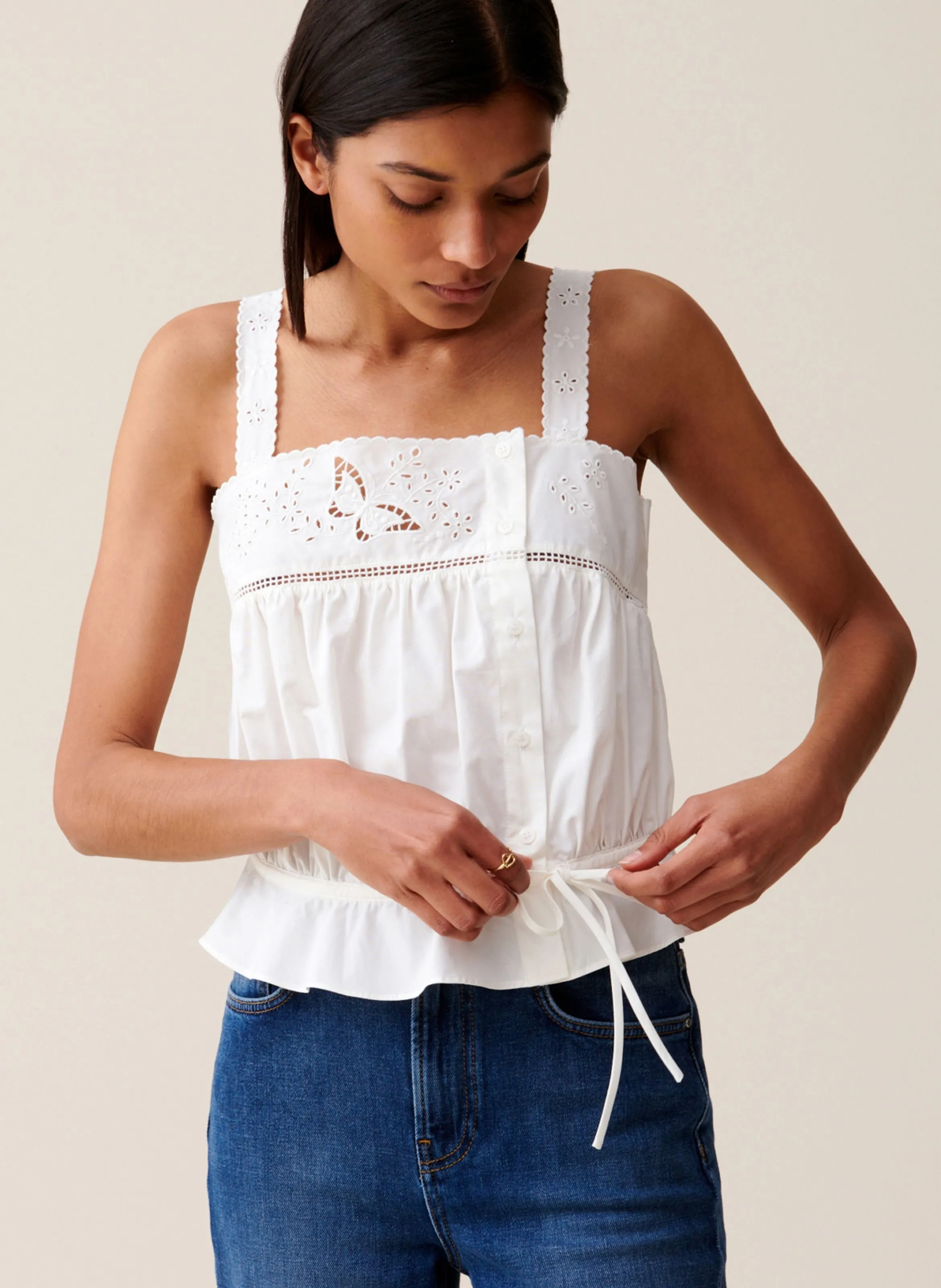 TOP COURT DROIT EN COTON - CLAUDIE PIERLOT pour FEMME | Printemps
